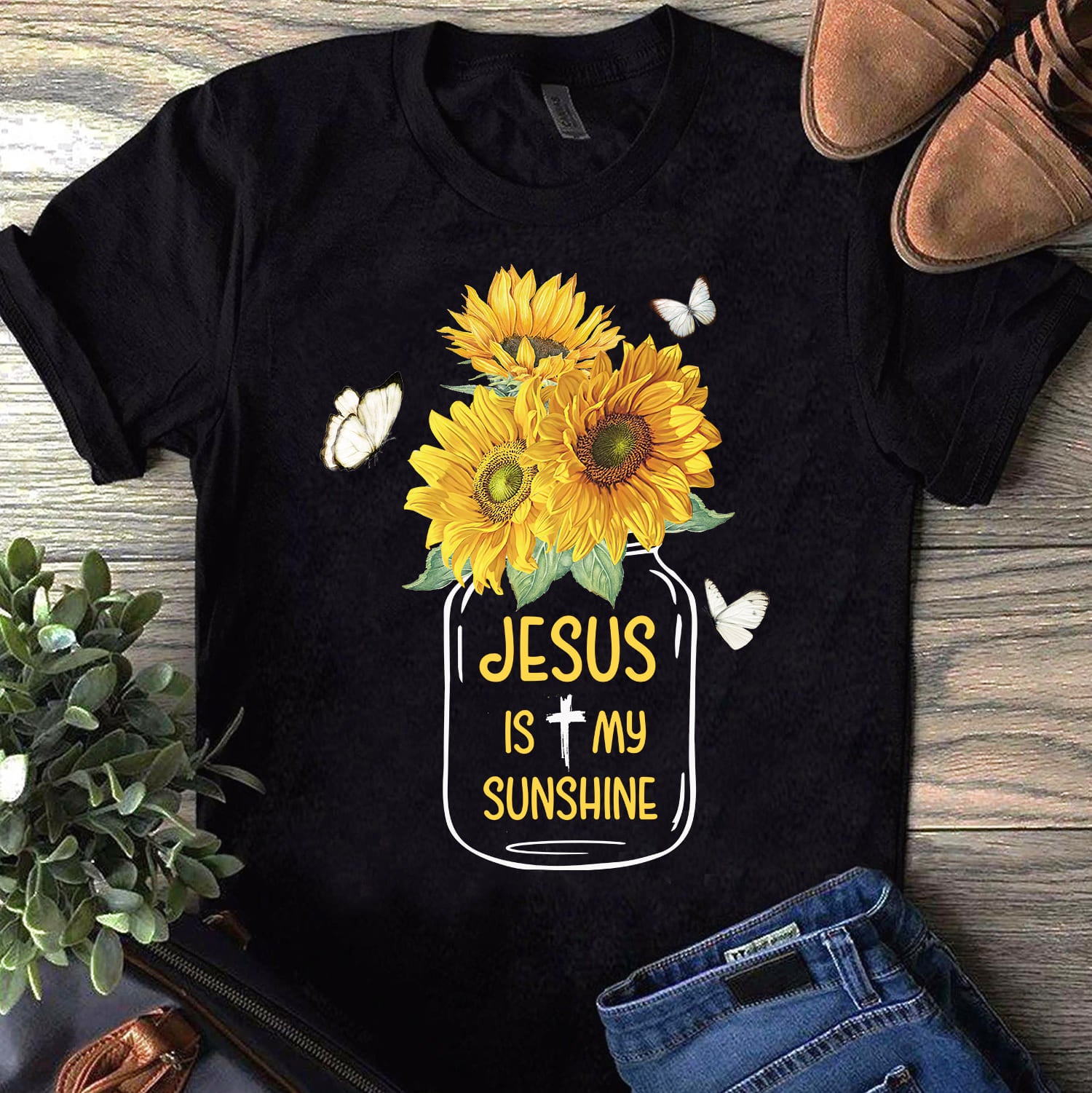Jesus - Sunflower - Jesus is my sunshine - Black Apparel