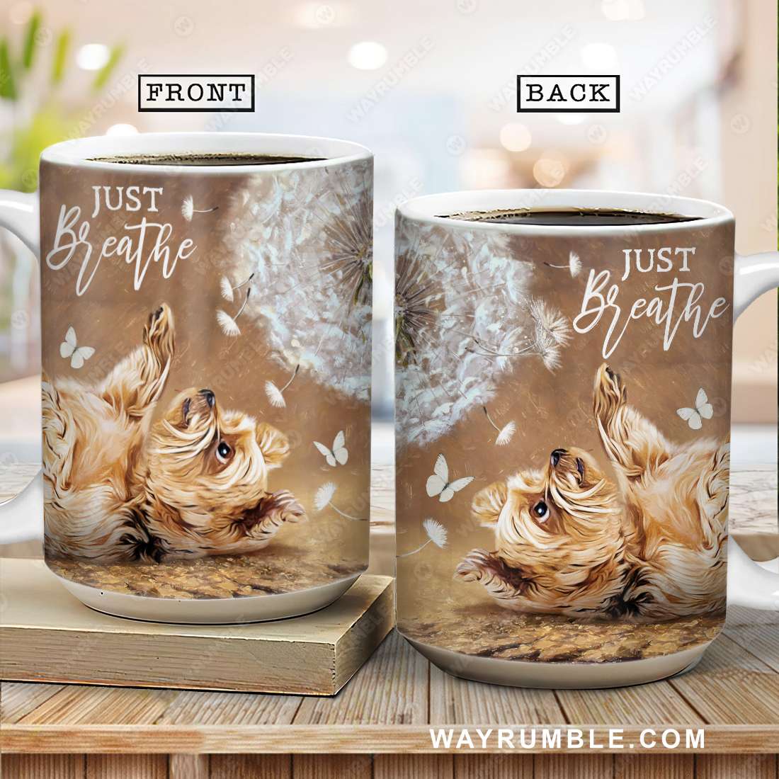 Cute little Yorkshire Terrier, Dandelion, Just breathe - Jesus AOP Mug