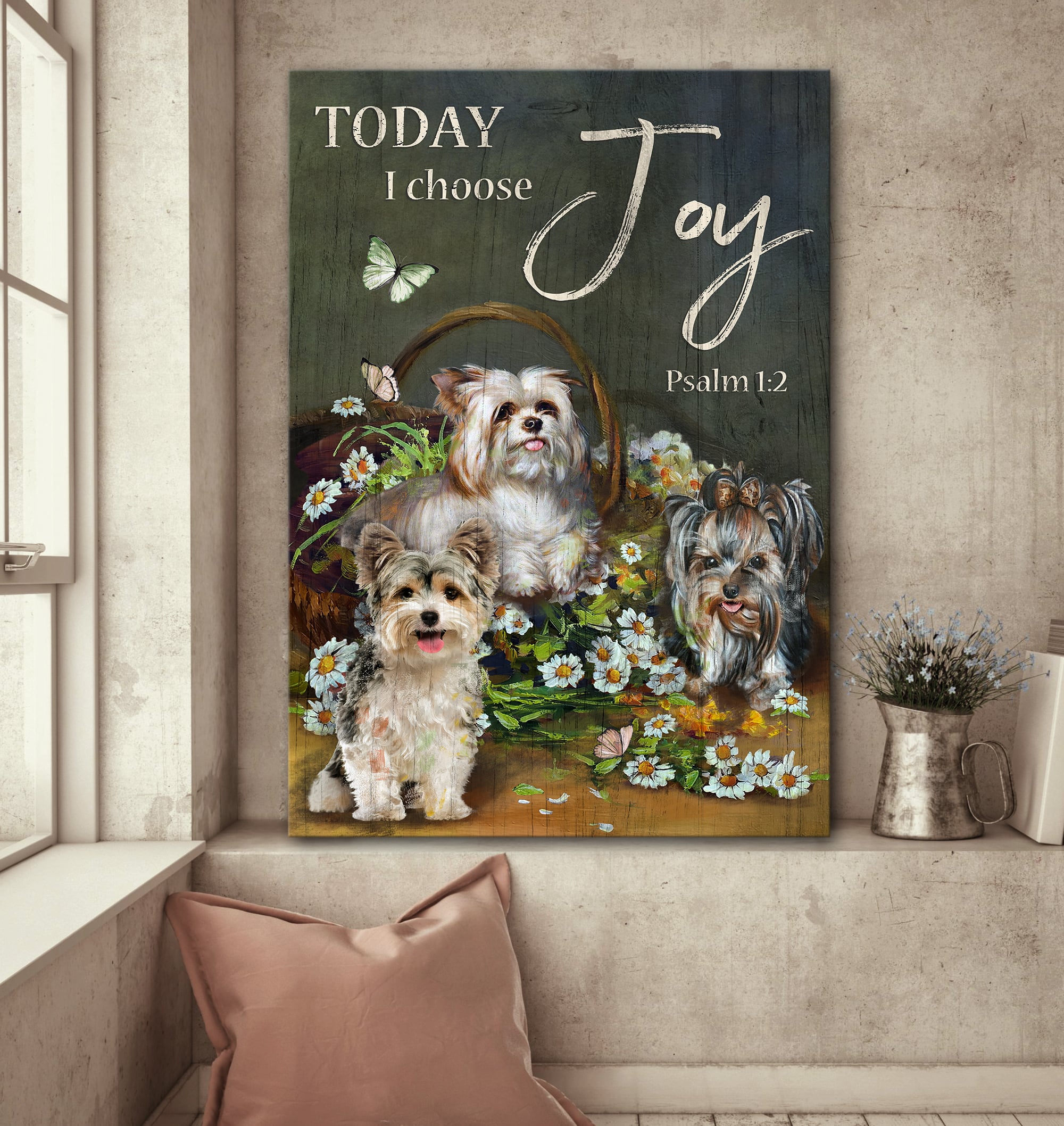 Yorkshire dog, Daisy painting, Today I choose joy - Yorkshire Portrait Canvas Prints, Wall Art